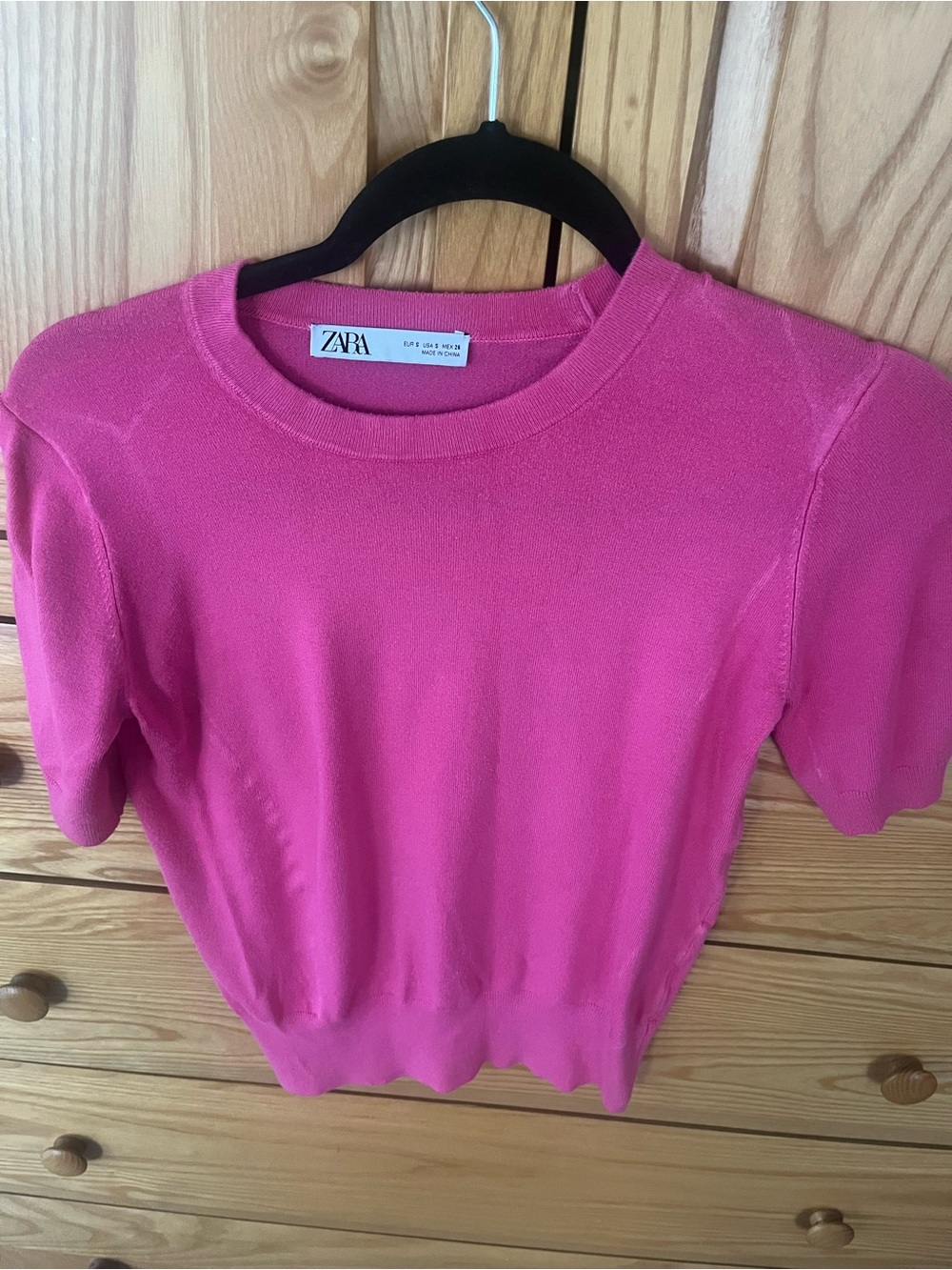 Zara Bright Pink Short Sleeve Knit Top